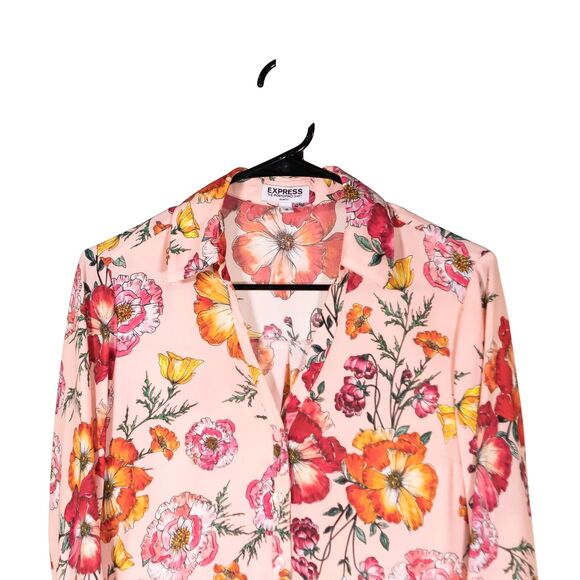 Express Women's Shirt Button Up Multicolor Floral Slim Fit V-Neck Blouse Top S - Picture 4 of 8